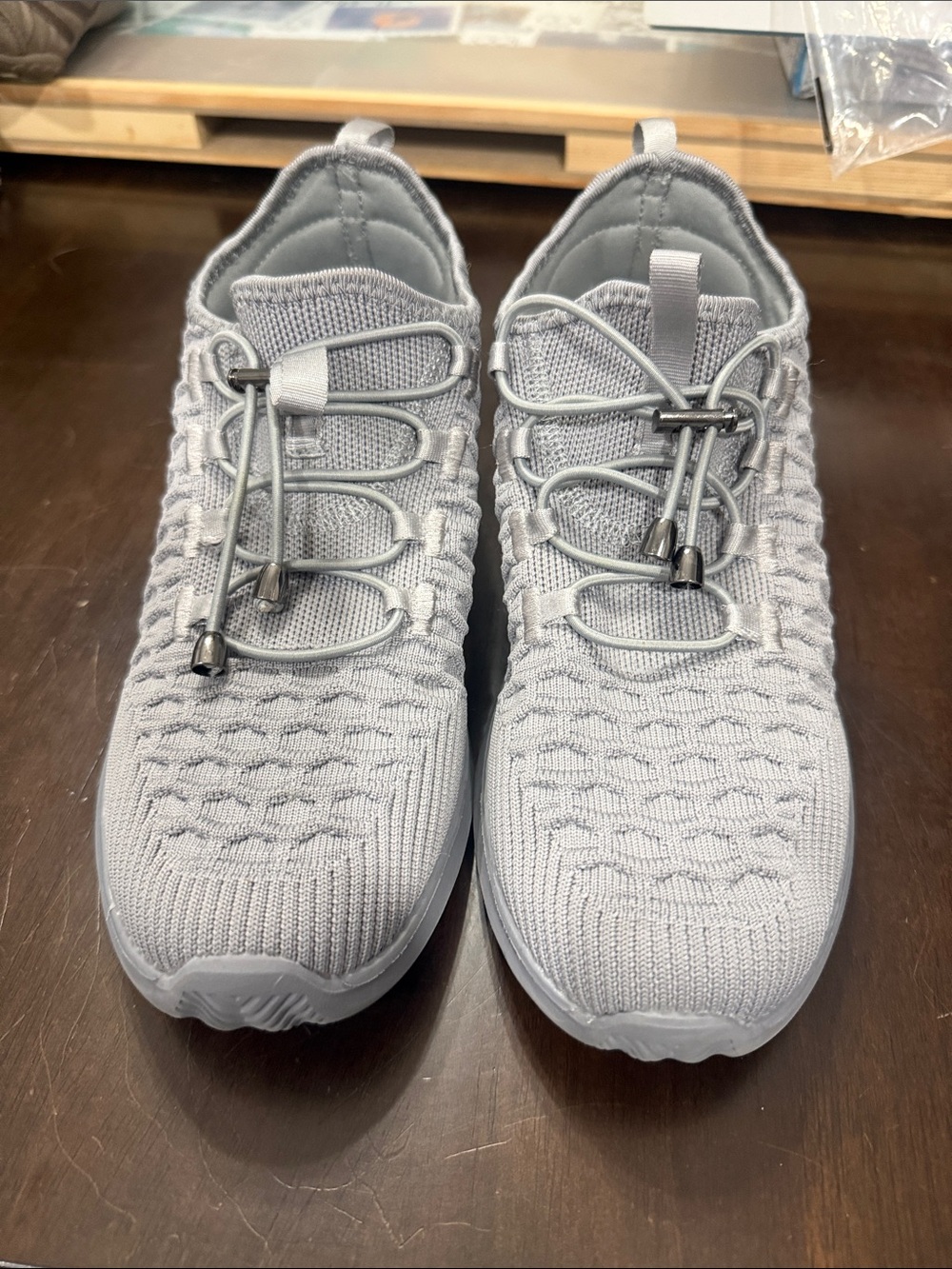 Propet Light Gray Knit Slip-On Sneakers with Toggle Laces